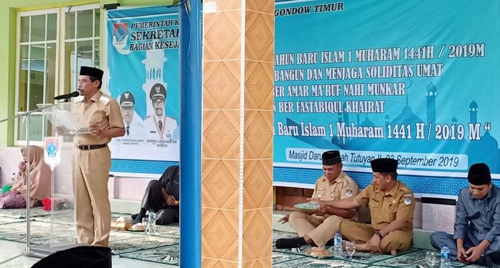 Bupati Boltim Sehan Landjar saat menyampaikan sambutan di acara Perayaan 1 Muharam