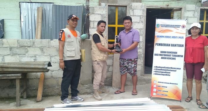 BPBD Bolmong Salurkan Bantuan Logistik dan Bahan Bangunan Korban Angin Kencang