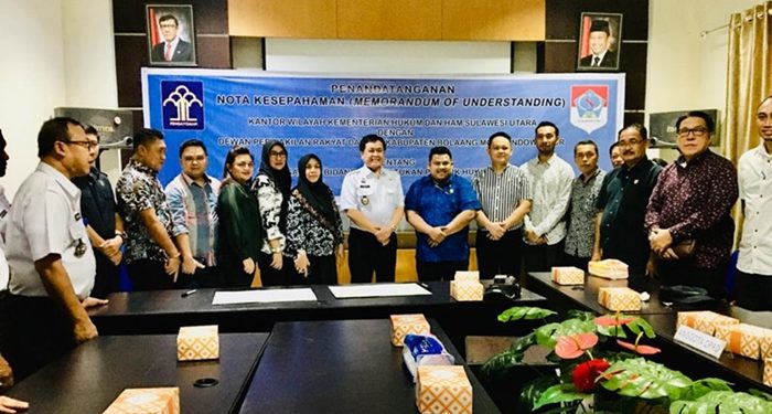 DPRD Boltim MoU Bersama Kemenkum dan HAM Sulut di Bidang Pembentukan Produk Hukum Daerah