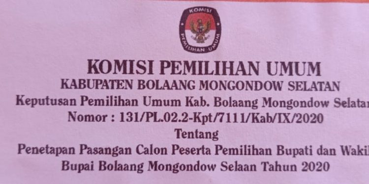 KPU Bolsel Tetapkan Pasangan Iskandar -Deddy Maju di PIlkada
