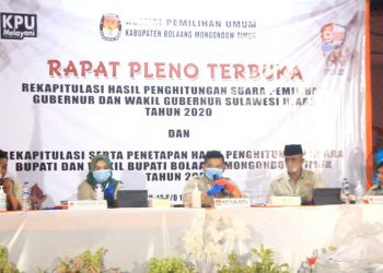 KPU Boltim Sukses Menggelar Pleno Rekapitulasi Suara Pilgub dan Pilbup 2020