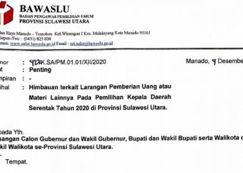 Bawaslu Sulut Ingatkan Paslon Jangan Lakukan Politik Uang
