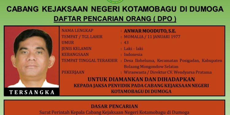 Kejaksaan Kotamobagu Tetapkan Anwar Mooduto Masuk DPO