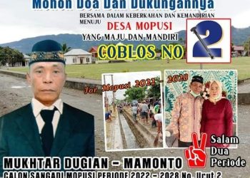 Mukhtar Berharap Perhitungan Suara di TPS I Diulang TOTABUAN.CO BOLMONG – Pemilihan Sangadi (Pilsang) Desa Mopusi Kecamataan Lolayan Kabupaten Bolaang Mongondow (Bolmong) hingga kini belum final. Hal itu lantaran terjadi keberatan oleh salah satu calon sehingga belum diplenokan. Keberatan itu lantaran proses perhitungan suara di TPS I diduga curang. Sehingga meminta, proses penghitungan kertas suara diulang. “Saya memohon kepada Ibu Bupati dan Panitia Pilsang Bolmong tingkat kabuapten agar dilakukan penghitungan ulang surat suara di TPS I Desa Mopusi,” begitu surat keberatan yang diajukan Mukhtar kepada panitia. Menurut Mukhtar, perohonan itu diatur di pasal 83 Peraturan Bupati Nomor 17 Tahun 2019 tentang Pilsang Serentak 2022. Dia menegaskan, surat keberatan itu sudah diajukan pada Senin (7/2) yang ditantangani Helma Manggo sebagai saksi. Menurutnya berdasarkan hasil perhitungan perolehan suara di Desa Mopusi khususnya di TPS I terdapat kejanggalan yang dilakukan petugas TPS. Terdapat kecurangan dengan menghilangkan suara sah milik calon Sangadi nomor urut dua saat perhitungan suara. Dia menjelaskan dicatatan kertas plano hanya dicatat 102 suara sah. Padahal catatan di semua saksi berjumlah 104 suara sah miliknya. Dengan adanya dugaan kecurangan ini. saya selaku calon Sangadi dan saksi keberatan dengan adanya kecurangan yang diduga dilakukan oleh petugas TPS I. (*)