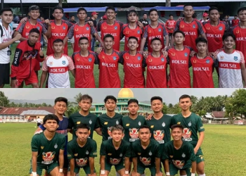 TOTABUAN.CO BOLMONG – Setelah memetik kemenangan 3-0 dari Kota Manado, tim Kabupaten Bolaang Mongondow Selatan (Bolsel) berada di  puncak klasemen grup B di Pekan Olahraga Provinsi (Porprov) Sulut ke XI Tahun 2022. Bermain di Lapangan Yon Armed Lolak, Bolsel memastikan tiga poin usai taklukkan Kota Manado dengan skor 3-0. Pertandingan itu disaksikan langsung Bupati Iskandar Kamaru dan Wakil Bupati Deddy Abdul Hamid Selasa 12 November 2022. Bupati Bolsel Iskandar Kamar usai pertandingan mengatakan, tiga poin yang diraih timnya menjadi modal berharga untuk menjaga asa keluar sebagai juara grup B. "Alhamdulillah, ini adalah satu capaian yang luar biasa. Kemenangan ini adalah bukti dari kerja keras pemain. Dan juga dukungan dari seluruh masyarakat," ucapnya. "Saya juga berharap agar anak-anak tetap semangat dan fokus pada pertandingan berikutnya," lanjutnya mengakhiri. Wakil Bupati Deddy Abdul Hamid yang juga Ketua KONI Bolsel menambahkan, kendati meraih point tiga, namun para pemain tidak lengah untuk pertandingan berikutnya. “Kita masih tersisa satu laga lagi untuk bisa lolos ke perempat final. Sehingga butuh konsentrasi dari para pemain,” ujar Deddy. Di sisi lain, tim anak asuh Anugerah Begie Gobel ini masih berpeluang. Sebab dari hitungan agregat, hanya terjadi selisih gol meski sama point tiga.    Manajer tim Kota Kotamobagu Anugerah Begie Gobel punya optimis yang sama jika timnya akan lolos maju ke seminal. “Kami punya tekad yang sama. Sebab tampil lawan tim dari Kota Manado, para pemain sangat berambisi untuk lolos,” katanya. Diketahui di grup B, Kabupaten Bolsel memimpin klasemen di bawa Kota Kotamobagu. Selisih antara Bolsel dan Kotamobagu tipis setelah Kotamobagu hanya mampu mengalahkan Kota Manado dengan skor 1-0. Di laga berikutnya yang dijadwalkan Kamis (17/10), tim Maleo Muda ini akan akan berhadapan dengan tim Kotamobagu di Lapangan Yon Armed. Babak ini seperti pertandingan final karena kedua tim punya peluang yang sama untuk bisa lolos ke perempat final. Berikut Nama Pemain  Dua Tim Bolsel dan Kotamobagu Tim Bolsel Amar Saputra Umar (PG) Prabowo Ujulu (PG) Sahrun Badu Abduh Sahib Gaib Ibtmil Husain Al Qoori Maspeke Tri Randi Potabuga Nandito Potabuga Moh. Gilang Pulumoduyo Afrian Tuba Moh Akbar Gobel Ridho Matulu Anggriansyah Sapil Cipto Pobela Moh Iqbal Pakaya Firman Kamaru Abd Naufal Bonde Peis Pasune Pelatih Sumitro Paidiko Manajer Tim Wahyudin Kadullah Tim Kota Kotamobagu Tegar Mokodompit (PG) Moh Panji Makalalag (PG) Taufik Anugrah Bangol Moh Farsyah Mokoginta Moh Ricart Podomi Ahmad Fauji Ahmadi Moh Bakri Paputungan Muh Irgi Fahresji Paputungan Fikri Pradiva Adjuh Rico Julio Tupang Dzar Ghafari Makalalag Kiki Eyato M Rojai Bachdar Anjas Chayadi Makalalag Giantoro Lomban Dion Arisandi Makadomo Moh Ikbal Damopolii Wisnu Aditya Lomban Brayen Suleman Male Ardani Lakoro Pelatih Firman Usman Manajer Tim Anugerah Begie Gobel