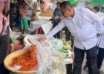 TOTABUAN.CO BOLMONG – Penjabat Bupati Bolaang Mongondow (Bolmong) Limi Mokodompit bersama jajaran Forkopimda dan pimpinan OPD turun ke pasar tradisional Lolak Kamis Rabu 15 Februari 2023. Selain melakukan pengecekan harga bahan pokok, juga dalam rangka operasi pasar dalam rangka penguatan pertumbuhan ekonomi dan pengendalian inflasi. Ia juga mengatakan untuk stok Bapok di Kabupaten Bolmong masih dalam kondisi aman dan tercukupi.  Penjabat Bupati  Bolmong Limi Mokodompit mengatakan, pemerintah secara transparan membuka data inflasi guna memacu mengatasi inflasi. Menurutnya, setiap pekan pemerintah terus memonitor perkembangan inflasi di setiap wilayah. “Setiap minggu kita cek sehingga semuanya bekerja untuk menurunkan inflasi yang menjadi momok semua daerah,” ucapnya. Menurutnya, hingga saat ini nilai inflasi masih stabil masih dapat dikendalikan dengan baik. Sementara itu, terkait stok bahan pangan di pasar, Limi mengatakan masih aman. (*)
