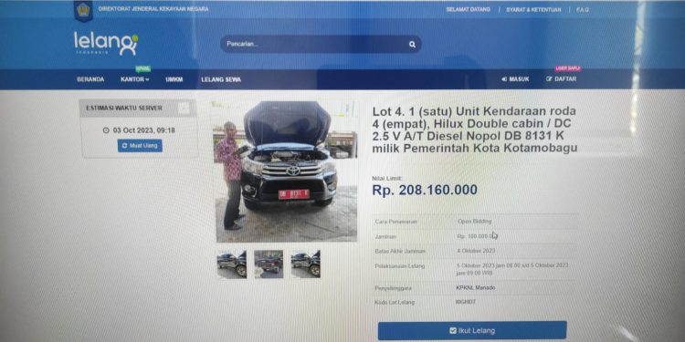 Pemkot Kotamobagu Lelang Eks Mobil Dinas Tatong Bara
