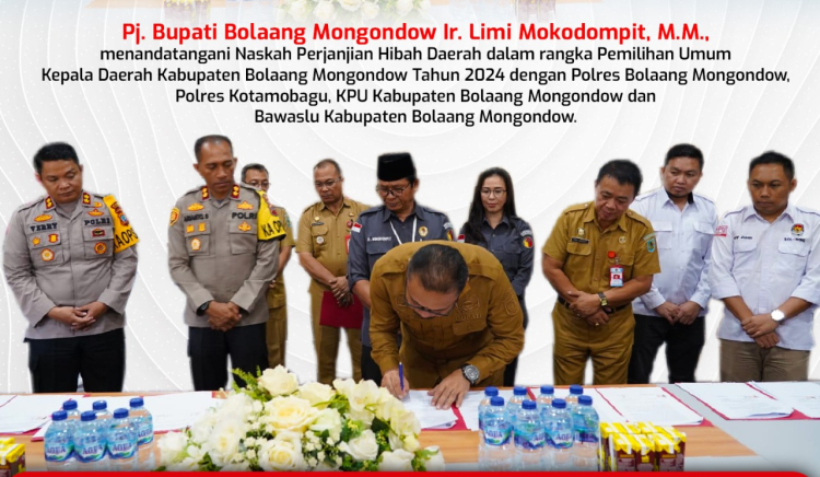 Dukung Pilkada 2024, Pemkab Bolmong Tandatangani NPHD Bersama KPU dan Bawaslu