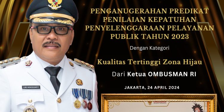 Inilah Nilai Yang Diraih Pemkab Bolmong Penilaian Penyelenggaraan Pelayanan Publik Zona Hijau