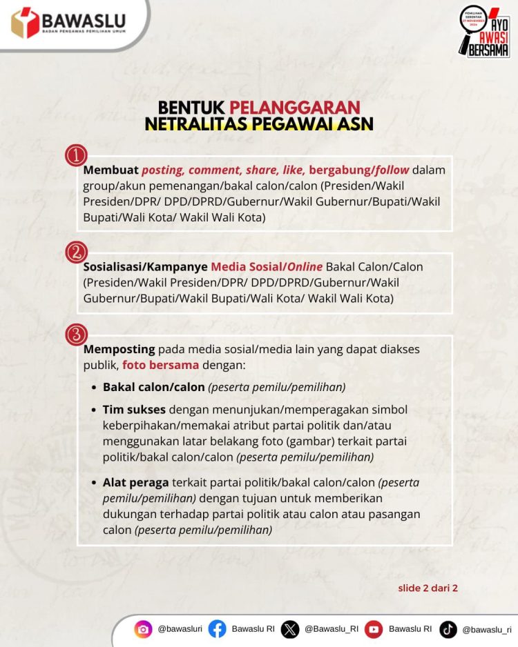 Bawaslu Bolmong Ingatkan Netralitas ASN, Aparat Desa dan Anggota TNI Polri