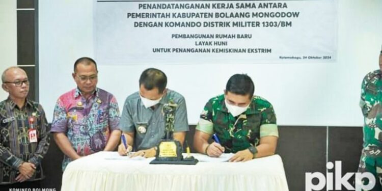 Tekan Kemiskinan Ekstrim, Pemkab Bolmong dan Kodim MoU Bangun Rumah Baru